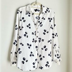 Ann Taylor White and Black Floral Blouse